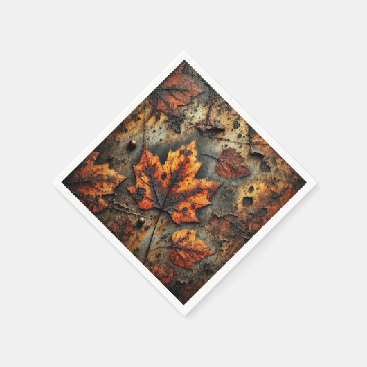 Grungy Autumnal Leaves op Rusty Metal Decoupage Servet (Hoek)