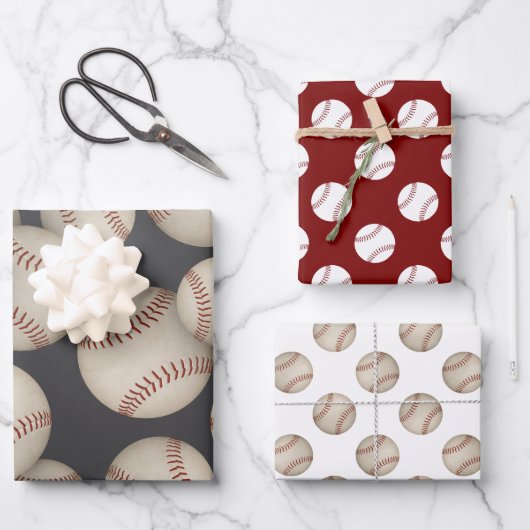 Grungy Baseballs Softballs Coördinerende Set van 3 Inpakpapier Vel (Voorkant)