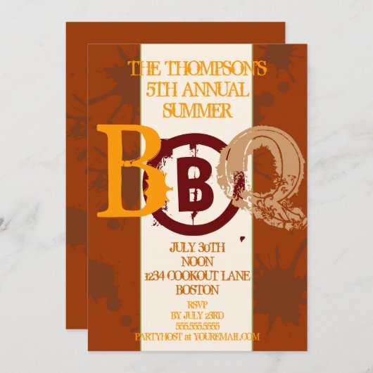 Grungy BBQ Moderne Uitnodiging (Voorkant / Achterkant)