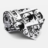 Grungy Black en White Skull Stropdas (Opgerold)