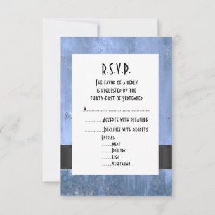 Grungy blauw metaal stijl bruiloft R.S.V.P RSVP Kaartje