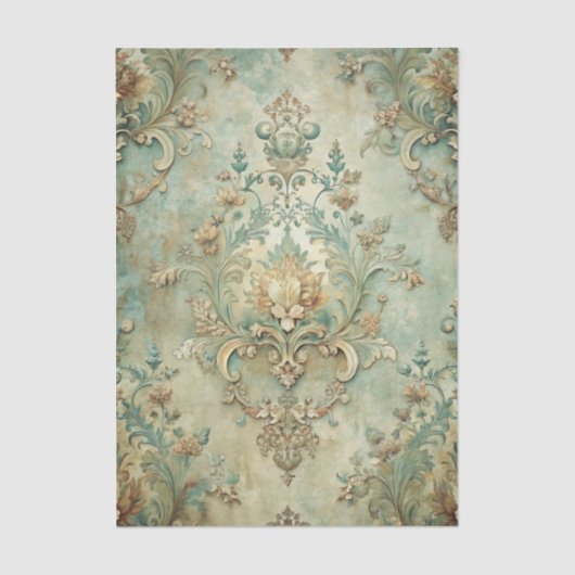 Grungy Damask Pattern in Shades of Teal & Beige Tissuepapier (Voorkant)