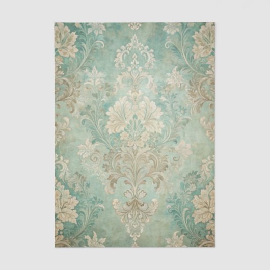 Grungy Damask Pattern in Shades of Teal Blues Tissuepapier (Voorkant)