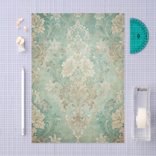 Grungy Damask Pattern in Shades of Teal Blues Tissuepapier (Craft)