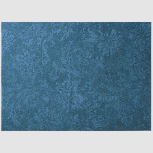  Grungy Deep Blue Floral Damask Tissuepapier (Voorkant)
