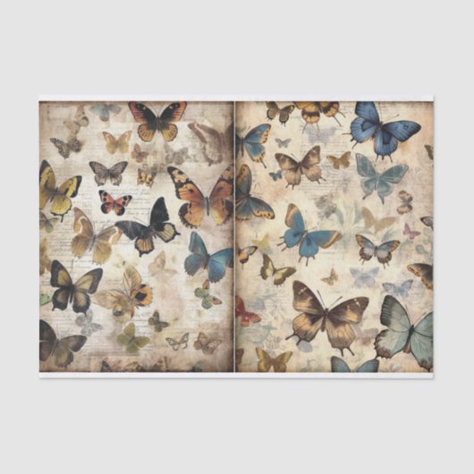 Grungy Distressed Butterflies - Twee pagina's Tissuepapier (Voorkant)