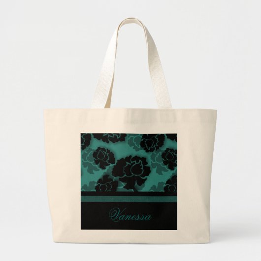 Grungy Floral Decadence Bag, Blauwgroen Grote Tote Bag (Voorkant)