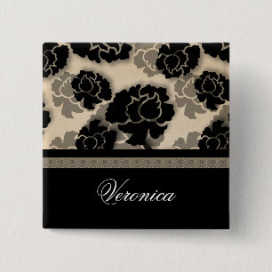 Grungy Floral Decadence Button, Ivory Beige Vierkante Button 5,1 Cm