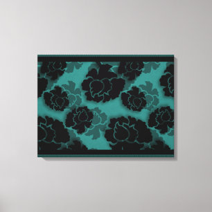 Grungy Floral Decadence Wrapped Canvas, Blauwgroen Canvas Afdruk