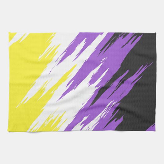 Grungy Funky ZigZag Abstracte Nonbinary Pride Flag Theedoek (Horizontaal)