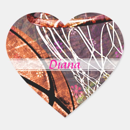 Grungy Girly Basketball Hart Sticker (Voorkant)