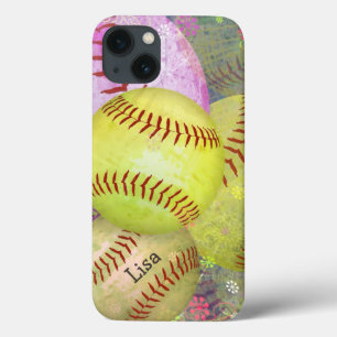 Grungy Girly Softball iPhone 13 Hoesje