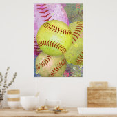 Grungy Girly Softball Poster (Keuken)