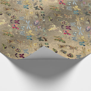 Grungy Gold Meadow Butterfly snijdt Pareltjes Diam Cadeaupapier