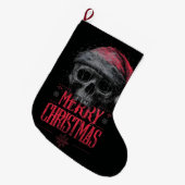 Grungy Gothic Skull Wearing a Distressed Santa Hat Grote Kerstsok (Voorkant (Hangend))
