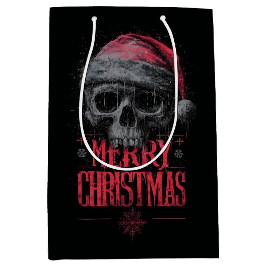 Grungy Gothic Skull Wearing a Distressed Santa Hat Medium Cadeauzakje (Voorkant)