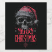 Grungy Gothic Skull Wearing a Distressed Santa Hat Wijn Etiket (Enkel label)