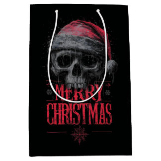 Grungy gotische schedel met een versleten kerstman medium cadeauzakje