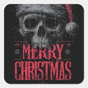 Grungy gotische schedel met een versleten kerstman vierkante sticker