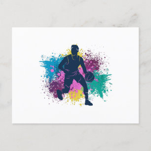 Grungy-kleurenschokken van Basketball Player Briefkaart