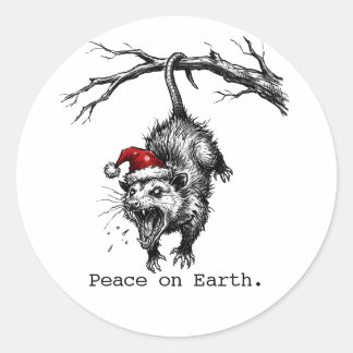 Grungy Opossum Silent Scream Peace on Earth Ronde Sticker