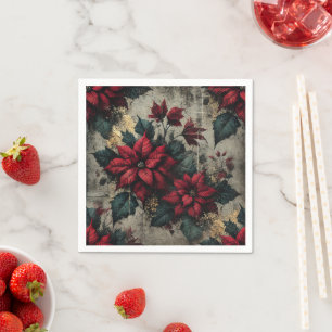 Grungy Poinsettia Bloembehang Decoupage Papier Servet