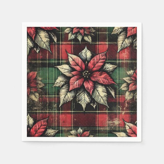 Grungy Poinsettia Plaid Stof Decoupage Papier Servet (Voorkant)