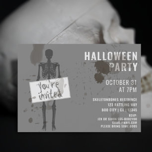 Grungy skelet Halloweenfeest uitnodiging