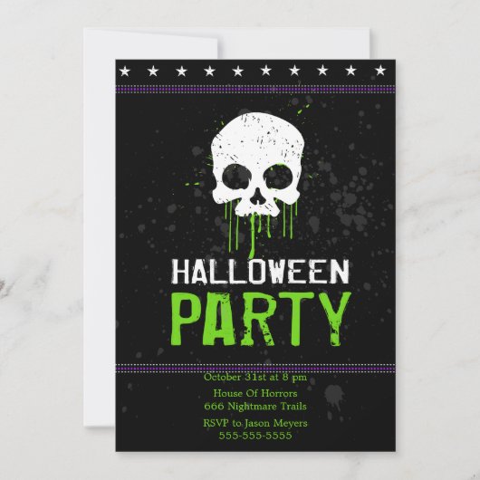 Grungy Skulls Halloween Party Uitnodigingen (Groen (Voorkant)