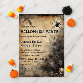 Grungy Spiderweb Skulls and Bare Tree Halloween Kaart