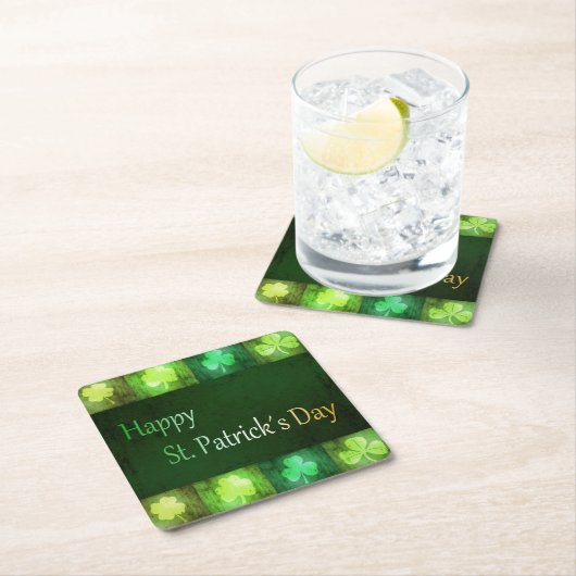 Grungy St. Patrick's Day Shamrocks - Papieren Onde Vierkante Kartonnen Onderzetter (Insitu)