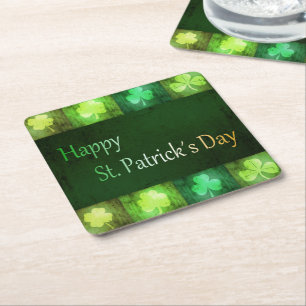 Grungy St. Patrick's Day Shamrocks - Papieren Onde Vierkante Kartonnen Onderzetter