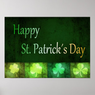 Grungy St. Patrick's Day Shamrocks - Poster Print