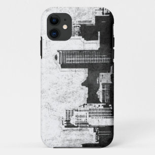 Grungy stadsachtergrond in zwart en wit iPhone 11 hoesje