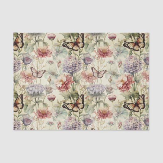 Grungy vlinders en bloemen Decoupage papier (Voorkant)