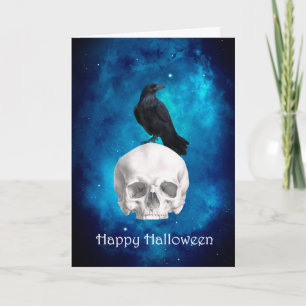 Gruselige Schedel Raaf Gelukkig Halloween Kaart