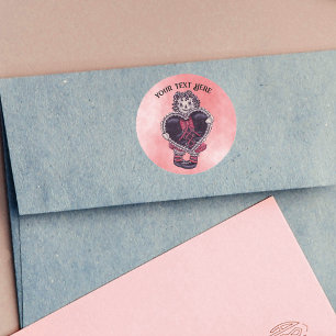 Gruselige Valentijnspop Met Zwarte Hart op Roze Ro Ronde Sticker