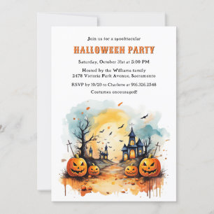 Gruselijk Kerkhof Jack O’Lanterns Halloween Feest Kaart