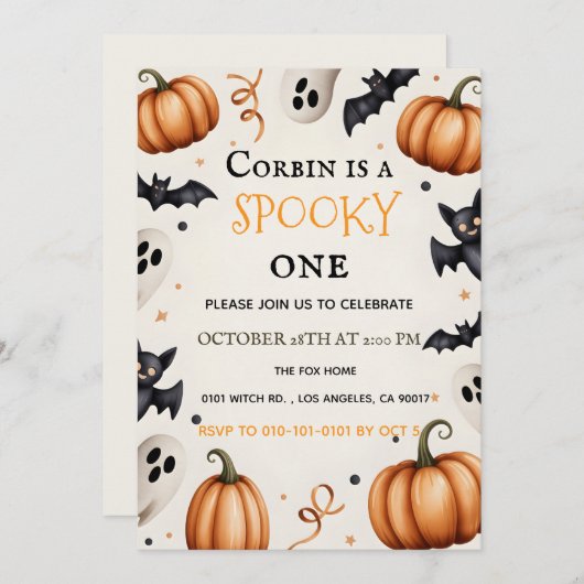 Grutig spookachtig spook en vleermuis Halloween ve Bedankkaart (Voorkant / Achterkant)