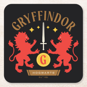GRYFFINDOR™ House Double Lion Sword Graphic Vierkante Kartonnen Onderzetter