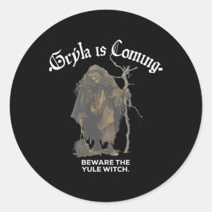 Gryla komt oppassen voor de Yule Witch IJslands CH Ronde Sticker
