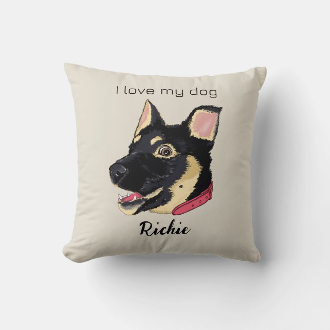 GSD Puppy Illustratie Monogram Hond Liefhebber Cad Kussen (Voorkant)