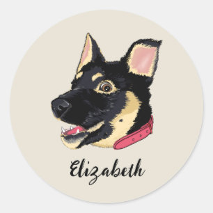 GSD Puppy Illustratie Monogram Hond Liefhebber Cad Ronde Sticker