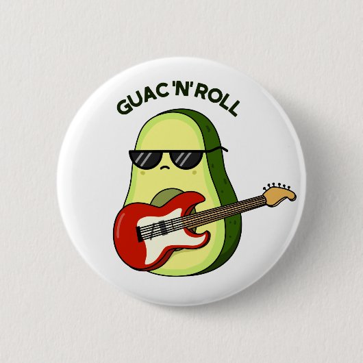 Guac en Roll Cute Rocker Avocado PUn Ronde Button 5,7 Cm (Voorkant)