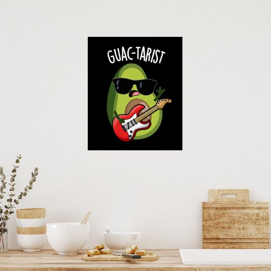 Guac-tarist Funny Avocado Pun Dark BG Poster (Keuken)