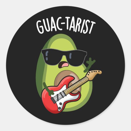 Guac-tarist Funny Avocado Pun Dark BG Ronde Sticker (Voorkant)