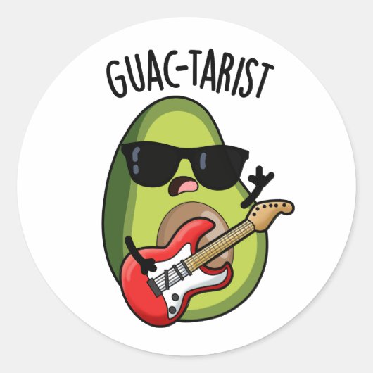 Guac-tarist Funny Avocado Pun Ronde Sticker (Voorkant)