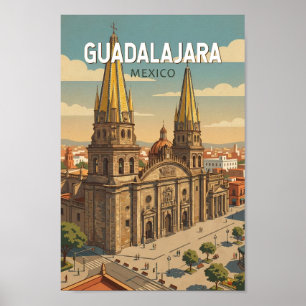 Guadalajara Mexico Illustratie Reis Kunst Vintage Poster