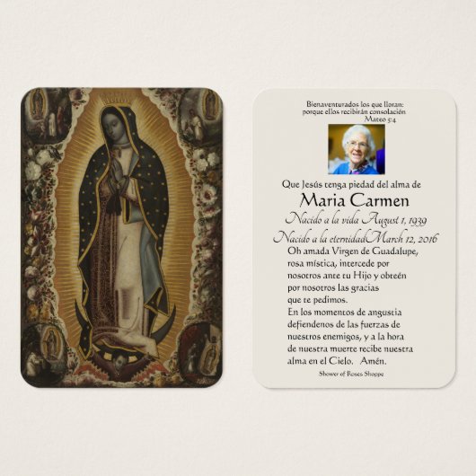 Guadalupe-Espagne : Prière funèbre Carte Sainte (Devant & derrière)