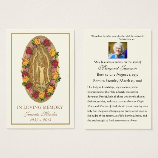 Guadalupe Maagd Mary Funeral Prayer Heilige Kaart (Voorkant /achterkant)